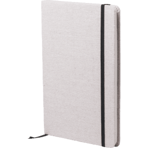 A grey Telmak Notepad with a black elastic band, featuring a textured cover.