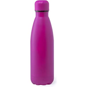 A drink bottle in vibrant purple with a screw-on lid and a sleek, modern design. It features a logo on the side.