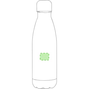 A drink bottle in a sleek design with a rounded cap and a prominent central area for branding, featuring a silver colour.