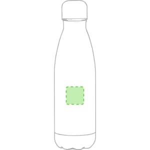 A drink bottle featuring a sleek design in a light green colour, with a branding logo on the front.