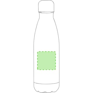A drink bottle in a sleek design with a rounded cap, featuring a clear body and a simple green placeholder for branding.