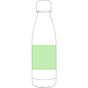 A drink bottle in a sleek design, featuring a clear body and a solid green label area. It has a smooth cap and a rounded base.