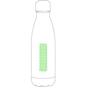 A drink bottle in a sleek design, featuring a green area for customisation. It has a cap and a smooth finish.