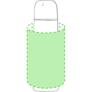 A drink bottle vacuum flask with a sleek design, featuring a white body and a green sleeve. It has a logo on it.