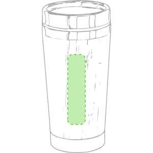 A drink bottle featuring a sleek design, integrated handle, and a green accent strip, with a lid on top.
