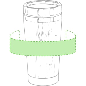 A drink bottle with a sleek design, featuring a stainless steel body and a lid, accompanied by a branding element.