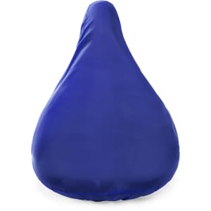 A blue saddle cover with a smooth texture and a logo, designed for Leisure & Outdoors.