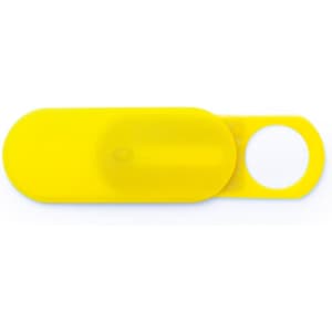 A yellow webcam cover with a circular cutout, designed to fit over camera lenses. It has a simple, sleek shape.