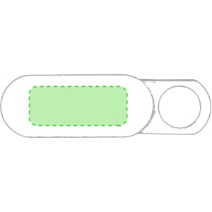 A green Nambus Webcam Cover with a circular hole and a dashed outline, designed for device privacy.