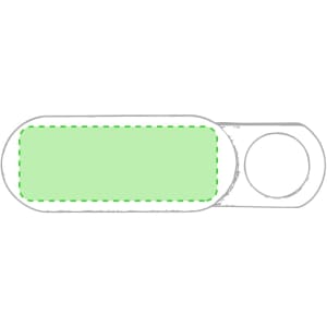 A green Nambus Webcam Cover with a rounded shape and a hole for attachment. It features a branding logo.