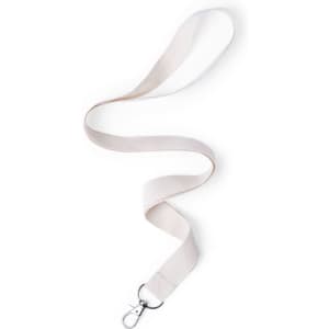 A pale pink lanyard with a metal clip for attaching items. Suitable for events and exhibitions.