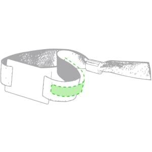 A flexible wristband featuring a green section, designed for exhibitions and events, with adjustable fastening.