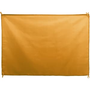 A golden flag with ties on the sides, suitable for exhibitions and events.