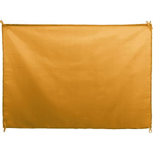 A yellow flag with ties on two opposite sides, designed for exhibitions and events.