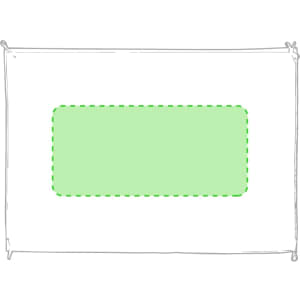 A rectangular flag featuring a green bordered area on a white background. It has attachment points on the edges.