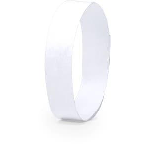 A white wristband with a smooth texture, featuring a logo or branding, suitable for events and exhibitions.