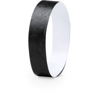 A black wristband with a smooth surface, designed for events and exhibitions. It has a simple, unmarked appearance.