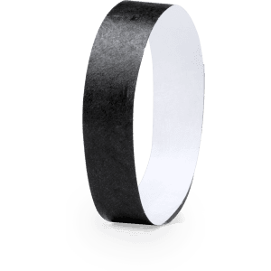 A black event wristband with a white inner surface, featuring a simple, smooth design.