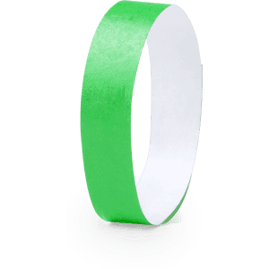 A green event wristband with a plain white interior, designed for exhibitions and promotions.
