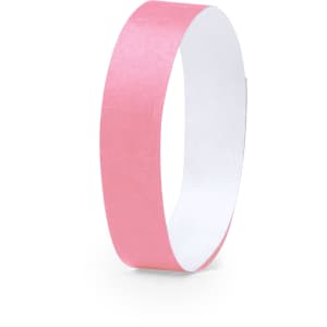 A pink wristband with a smooth surface, featuring a white inner side and a simple design.
