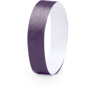 A purple wristband made of flexible material, suitable for events. It features a plain design and has a logo.