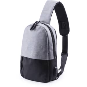 A grey and black Versox shoulder bag with a sleek design and padded strap, featuring multiple compartments and a logo.