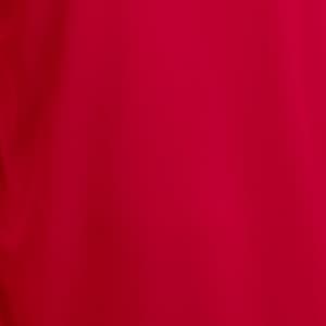 A vibrant red T-shirt featuring a logo. The fabric appears smooth and lightweight.