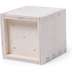 A wooden flowerpot with a simple design, featuring a natural wood finish and cut-out details.