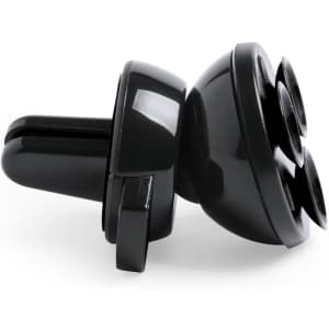A black car phone holder featuring a sleek design with multiple attachment points and a sturdy base.