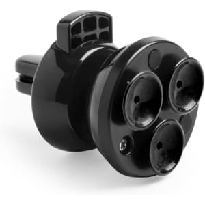 A black car phone holder with three circular openings, designed for easy installation in vehicle air vents.