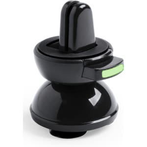 A black car phone holder with a sleek design, featuring a small clip and a smooth, rounded base.
