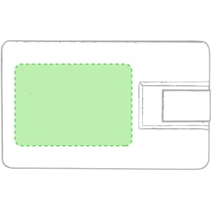 A light green USB memory stick on a white background, featuring a simple design with a logo.