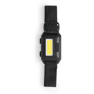 A black Vilox Torch with a strap, featuring a large yellow light panel and control buttons.