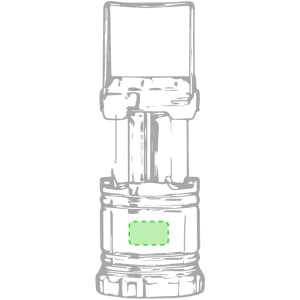 A green Demil Lamp with a foldable design and a section for branding or labels. Suitable for outdoor use.