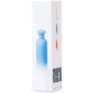 A blue humidifier in a sleek box, featuring a gradient design with additional bottle colours shown on the side.