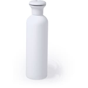 A white humidifier with a sleek design and a rounded top, featuring a simple logo on its surface.