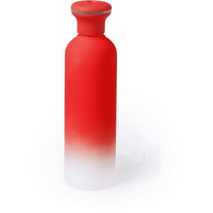A red and white humidifier with a smooth, gradient finish and a round top, featuring a logo on its surface.