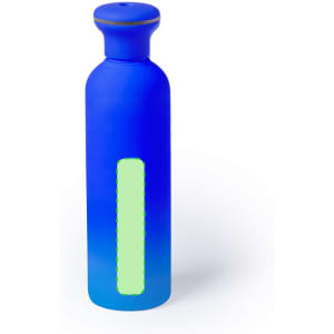 A blue humidifier with a smooth finish and a transparent section, featuring a logo.