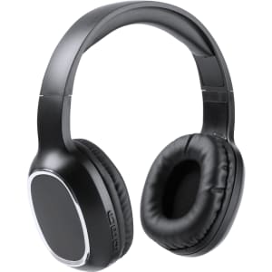 Black Magnel headphones with cushioned ear cups and a sleek design featuring a logo on the side.
