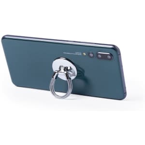 A dark green phone with a chrome ring holder attached to the back, featuring sleek, modern design elements.
