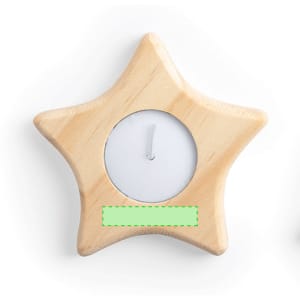 A star-shaped candle holder in light wood, featuring a white candle at the centre. It has a logo on the base.