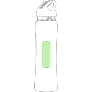 A drink bottle in white with a green section for branding, featuring a secure screw-on lid and spout.
