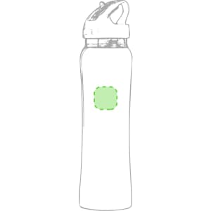A drink bottle in white with a green accent, featuring a textured grip and a flip-top lid. It has a logo.