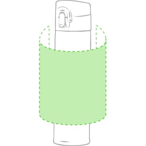 A drink bottle vacuum flask in a light green sleeve, featuring a lid and a logo.