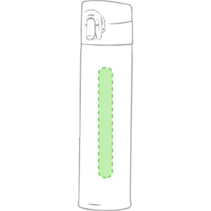 A drink bottle with a sleek design, featuring a green accent and a logo. Made for versatile beverage storage.