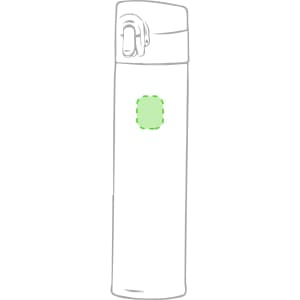 A drink bottle in a sleek design featuring a green logo area, with a secure lid for easy pouring.
