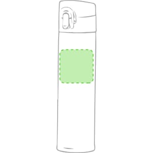 A drink bottle in a sleek design, featuring a green panel, with a logo on the body.