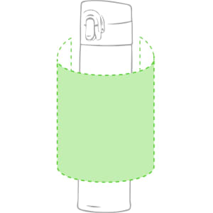 A drink bottle with a light green sleeve and a flip-top lid. The bottle features a logo.
