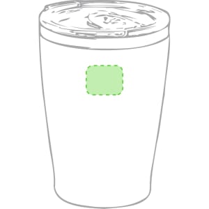 A drink bottle in white with a lid, featuring a blank area for branding. Suitable for travel.