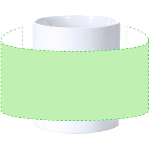 A white sublimation mug with a green design area, featuring a round shape and a smooth finish.